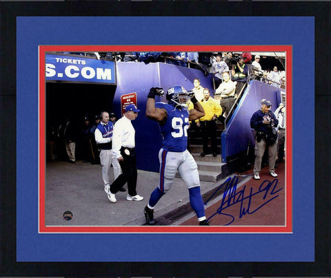 Framed Michael Strahan New York Giants Signed Taking The Field 8x10 Photograph