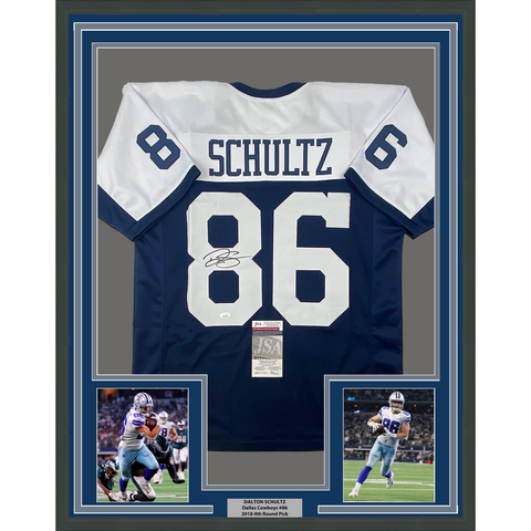 Framed Autographed/Signed Dalton Schultz 33x42 Dallas Football Jersey JSA COA