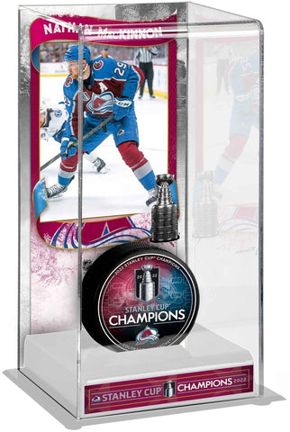 Nathan Mackinnon Avalanche 2022 Stanley Cup Champs Logo Tall Hockey Puck Case