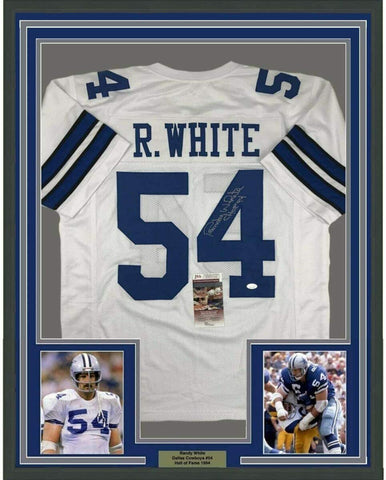 Framed Autographed/Signed Randy White HOF 94 33x42 Dallas White Jersey JSA COA