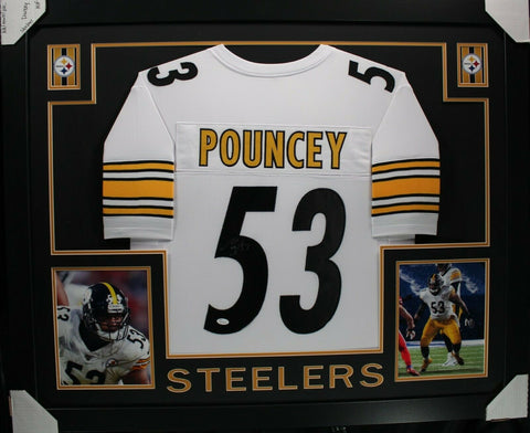 MAURKICE POUNCEY (Steelers white SKYLINE) Signed Autographed Framed Jersey JSA
