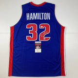 Autographed/Signed Richard Rip Hamilton Detroit Blue Basketball Jersey JSA COA
