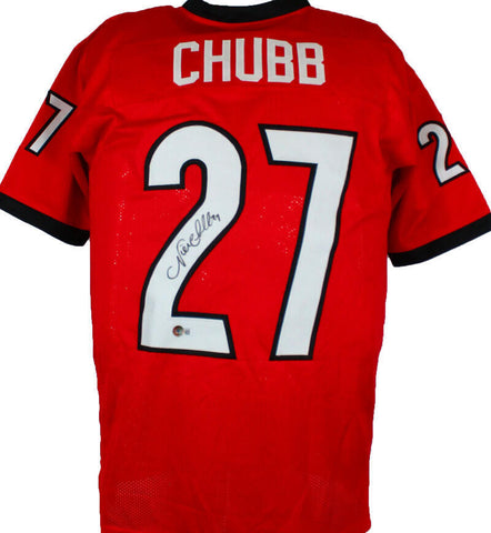Nick Chubb Autographed Red College Style Jersey *2- Beckett W Hologram *Black