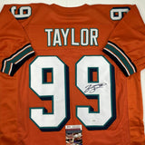 Autographed/Signed JASON TAYLOR Miami Orange Football Jersey JSA COA Auto