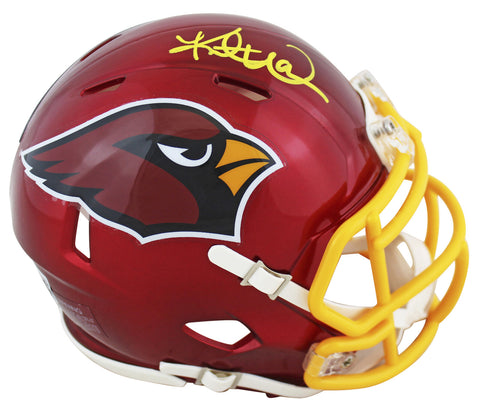 Cardinals Kurt Warner Signed Flash Speed Mini Helmet w/ Yellow Sig BAS Witnessed