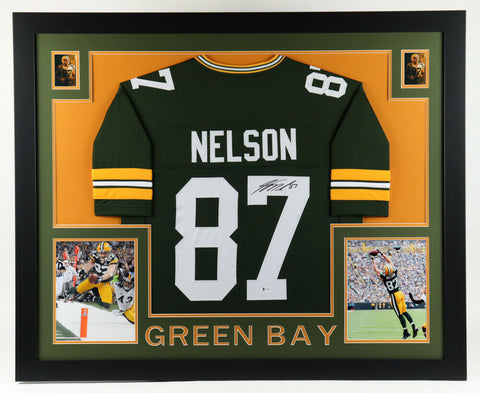 Jordy Nelson Signed Green Bay Packers 35x43 Custom Framed Jersey / Beckett COA