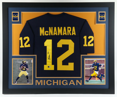 Cade McNamara Signed Michigan Wolverines 35x43 Framed Jersey (Beckett Hologram)