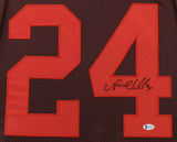 Nick Chubb Signed Brown 35x 43 Framed Color Rush Jersey (Beckett COA) Rnd #2 Pk