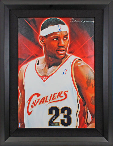 Cavaliers LeBron James Signed & Framed 20.5x27 Canvas Display LE #23/23 UDA PSA