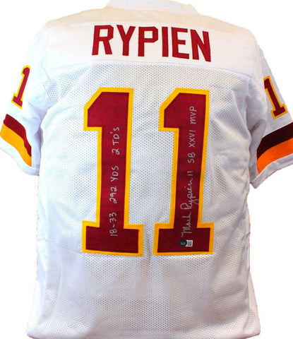 Mark Rypien Autographed White Pro Style Jersey W/2 Insc- Beckett W Hologram *S