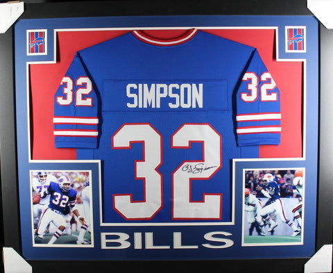 OJ SIMPSON (Bills blue SKYLINE) Signed Autographed Framed Jersey JSA