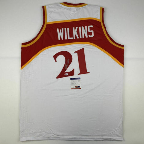 Autographed/Signed DOMINIQUE WILKINS Atlanta White Basketball Jersey PSA/DNA COA
