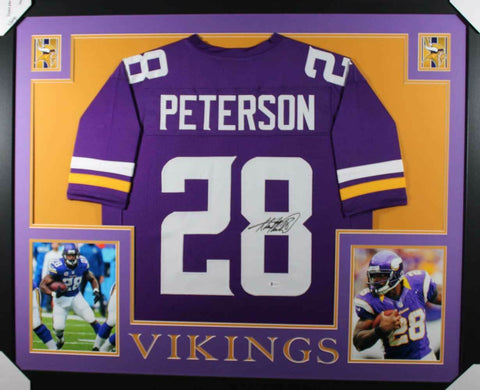 Adrian Peterson Autographed Minnesota Vikings Framed Purple XL Jersey BAS 31058