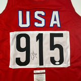 Autographed/Signed Carl Lewis Track United States USA Olympics Jersey JSA COA