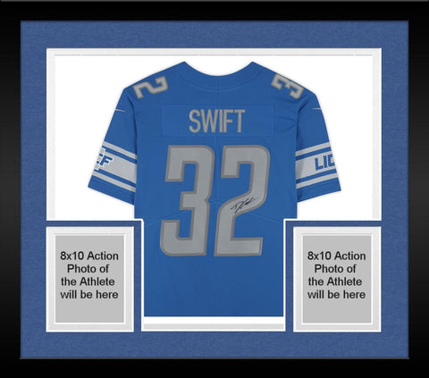 Framed D'Andre Swift Detroit Lions Signed Blue Limited Jersey