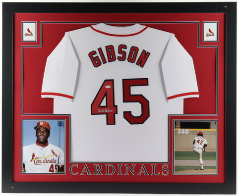Bob Gibson Signed St. Louis Cardinals 35"x43" Framed Jersey (JSA COA) All Star P