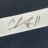 Framed Autographed/Signed Ernie Banks 33x42 Chicago Pinstripe Jersey JSA COA