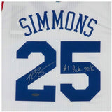 BEN SIMMONS Autographed "#1 Pick 2016" 76ers Home Jersey UDA