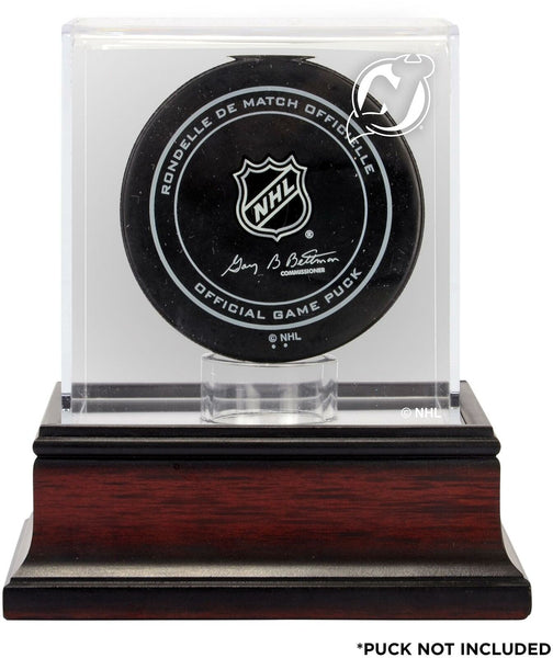 New Jersey Devils Mahogany Hockey Puck Logo Display Case