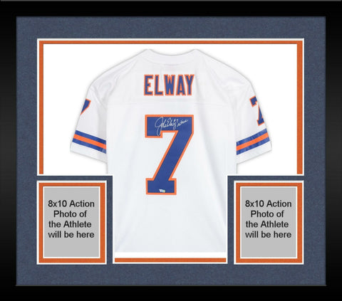 Frmd John Elway Denver Broncos Signed M&N White Replica Jersey & #7 Retired Insc