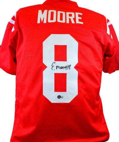 Elijah Moore Autographed Red College Style Jersey - Beckett W Hologram *Black