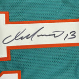 FRAMED Autographed/Signed DAN MARINO 33x42 Miami Teal Football Jersey JSA COA