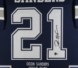 DEION SANDERS (Cowboys blue stat TOWER) Signed Autographed Framed Jersey Beckett