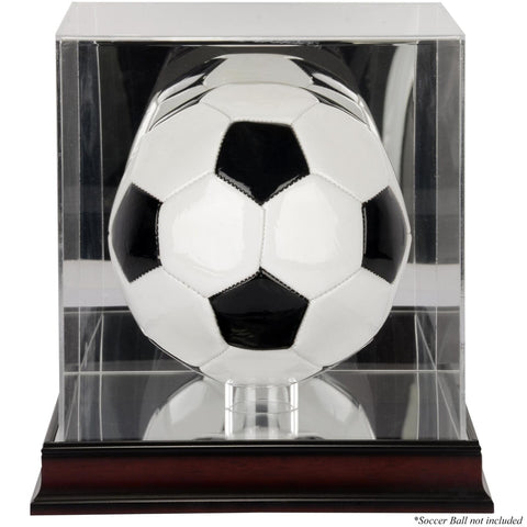 Acrylic Soccer Ball Display Case w/Antique Mahogany Finish and Mirror Back