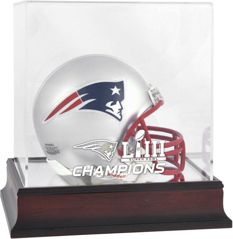 New England Patriots Super Bowl LIII Champions Mahogany Mini Helmet Logo Case