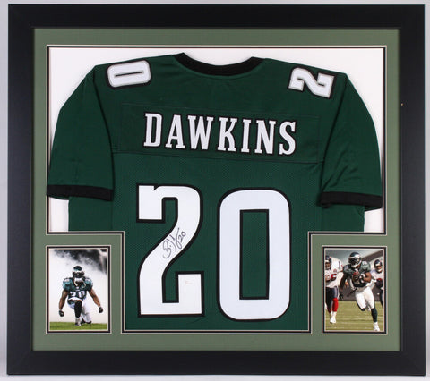 Brian Dawkins Signed Eagles 31"x 35" Custom Framed Jersey (JSA Hologram)