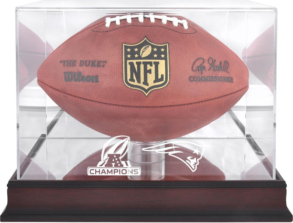 New England Patriots 2018 AFC Champs Mahogany Logo Football Display Case