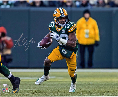 Aaron Jones Green Bay Packers Autographed 16" x 20" Green Running Photograph