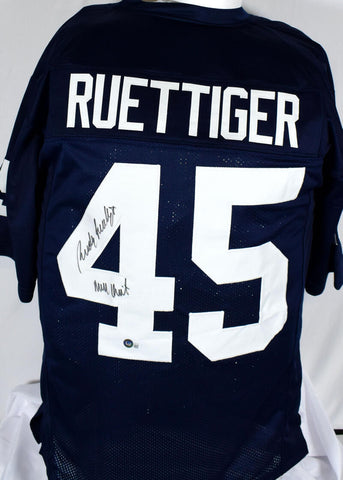 Rudy Ruettiger Signed Blue College Style Jersey w/Never Quit- Beckett W Hologram