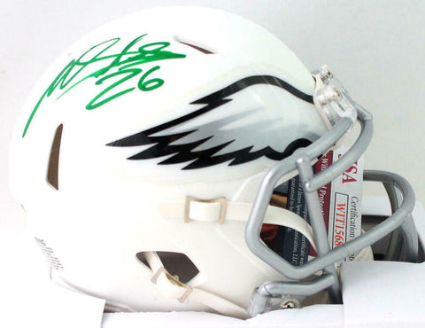 Miles Sanders Autographed Eagles Flat White Mini Helmet- JSA W Auth *Green