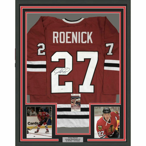 FRAMED Autographed/Signed JEREMY ROENICK 33x42 Chicago Red Jersey JSA COA Auto
