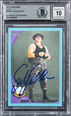 Sgt. Slaughter Authentic Signed 2010 Topps WWE Blue #89 Card Auto 10 BAS Slabbed