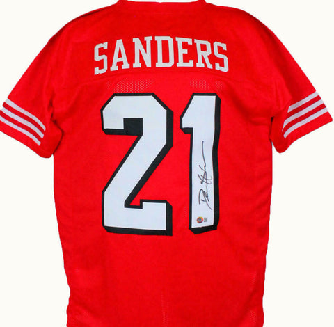 Deion Sanders Autographed Red Pro Style Jersey-Beckett W Hologram *Black