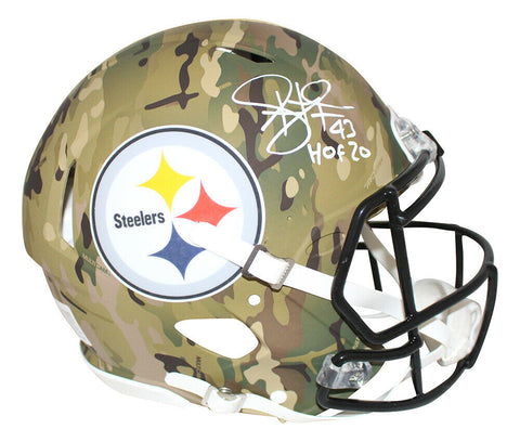 Troy Polamalu Signed Pittsburgh Steelers Authentic Camo Helmet HOF BAS 29643