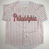 Autographed/Signed Maikel Franco Philadelphia Pinstripe Baseball Jersey JSA COA