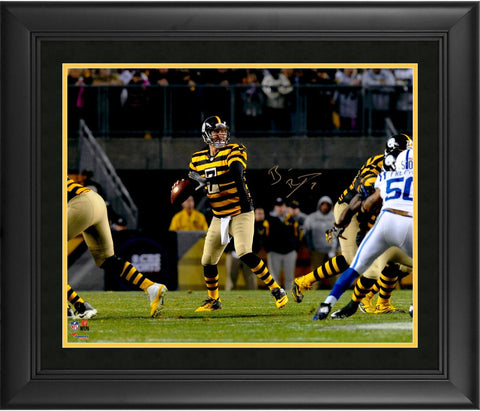 Ben Roethlisberger Steelers Framed Signed 16x20 Throwback Jersey Throwing Photo