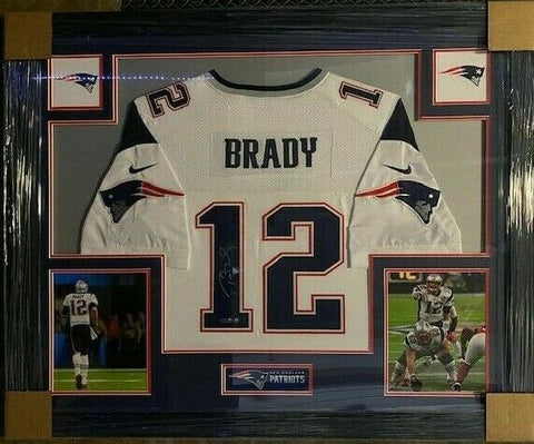 Tom Brady Signed 35x43 New England Patriots Framed Jersey Display TriStar Holo