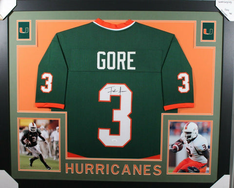 FRANK GORE (Hurricanes green SKYLINE) Signed Autographed Framed Jersey JSA
