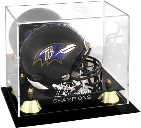 Ravens Super Bowl XLVII Champs Golden Classic Mini Helmet Logo Display Case