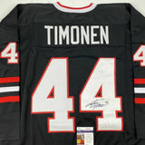 Autographed/Signed KIMMO TIMONEN Chicago Black Hockey Jersey JSA COA Auto