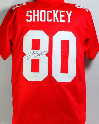 Jeremy Shockey Autographed Red Pro Style Jersey - Beckett Witness *8