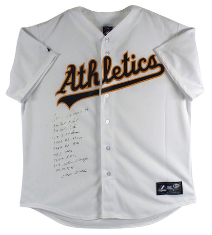 Athletics Jose Canseco "Career Stat" Signed White Majestic Jersey BAS #I87999