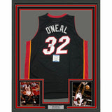 FRAMED Autographed/Signed SHAQUILLE SHAQ O'NEAL 33x42 Miami Black Jersey BAS COA