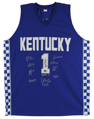 Kentucky (12) Calipari, Washington, Collins Signed Blue Pro Style Jersey BAS Wit
