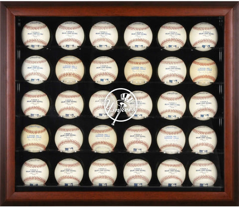 Yankees Logo Mahogany Framed 30-Ball Display Case - Fanatics