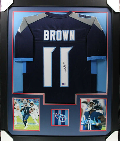 A.J. BROWN (Titans dark blue TOWER) Signed Autographed Framed Jersey Beckett